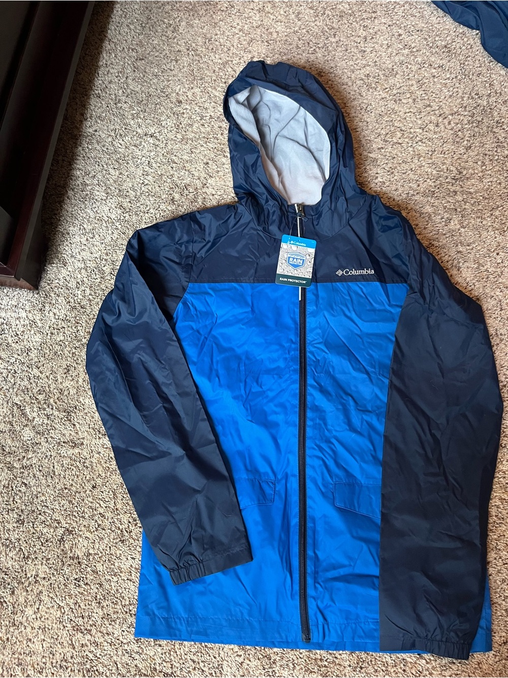 Columbia Boys Blue and Navy Hooded Raincoat